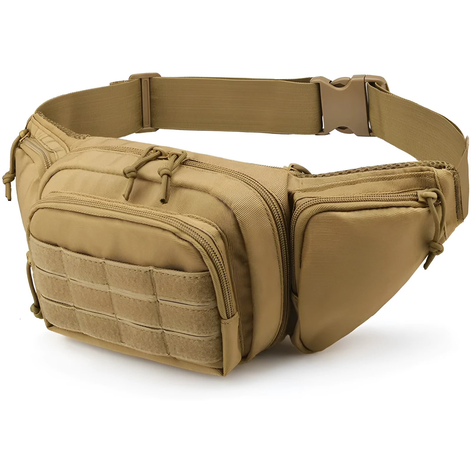 Tactical multifunctional waist bag in black colour with adjustable strap and storage compartments