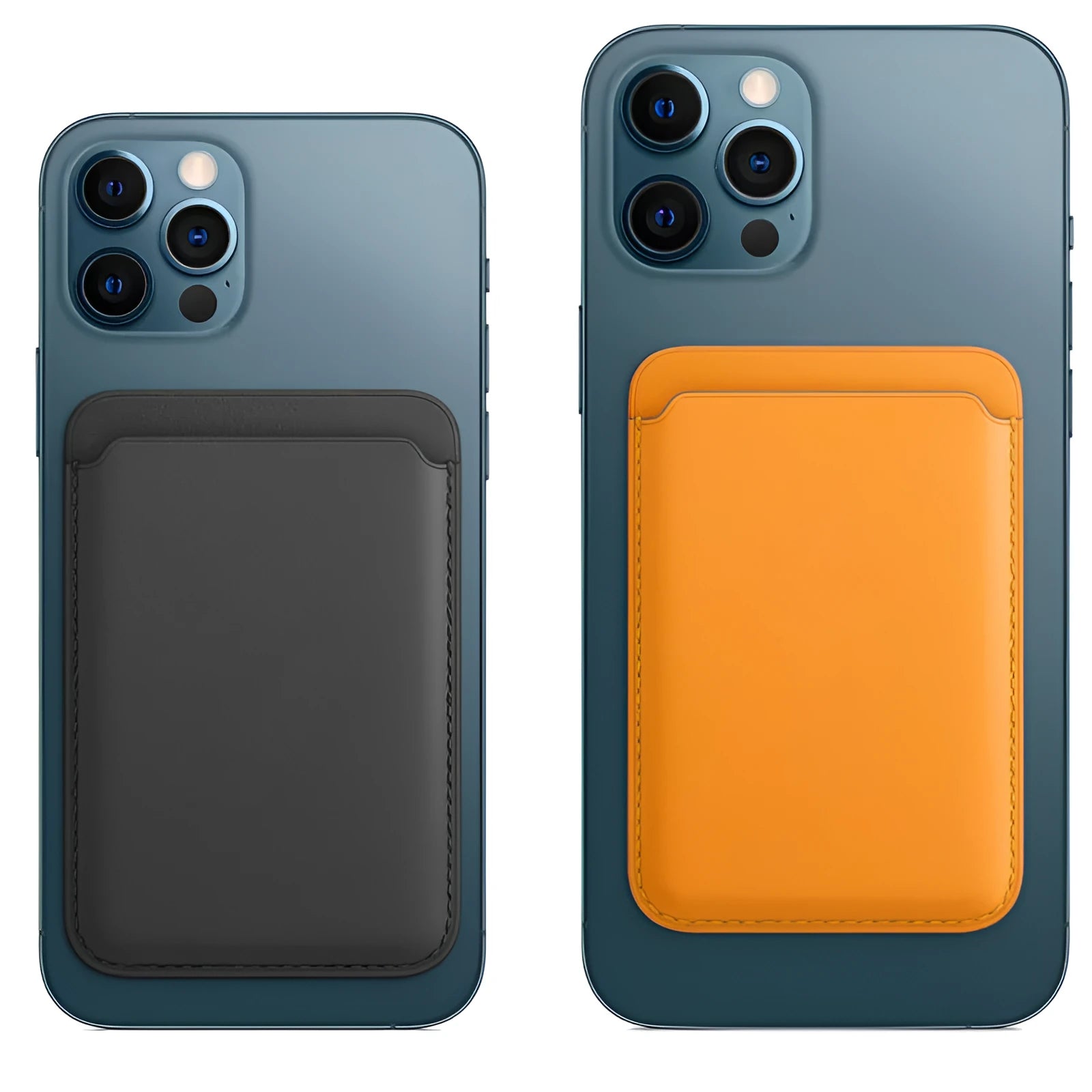 Black PU leather iPhone case with a built-in magnetic card holder on the back.