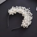 Korean bridal pearl headband hair accessories in white and gold with flower accents