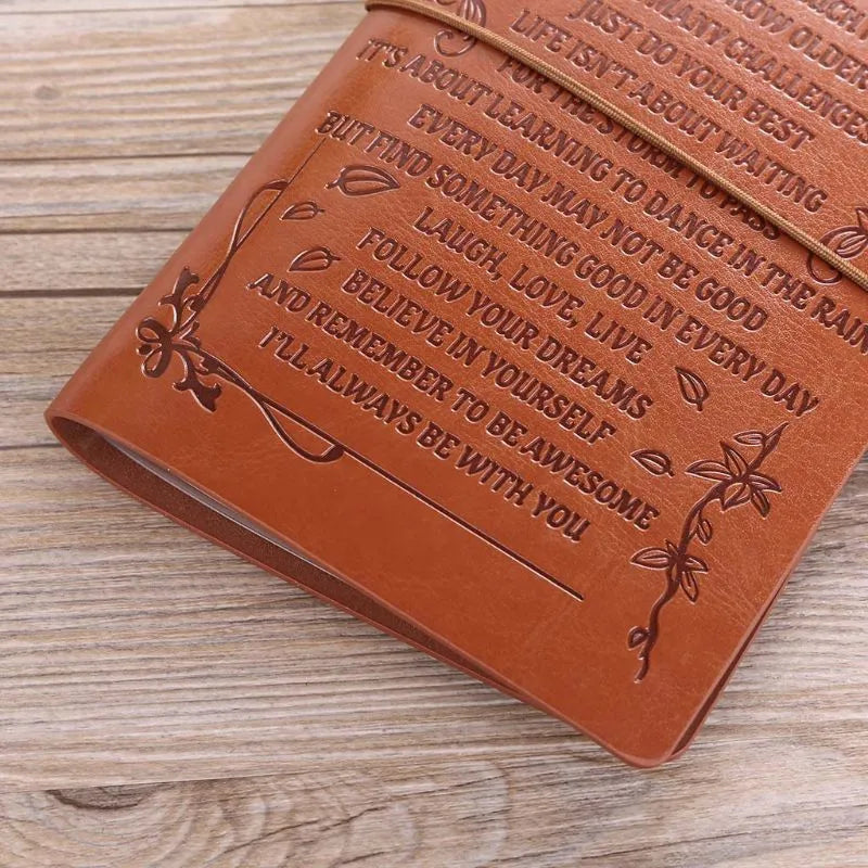 Leather strap-bound hand ledger notebook with warm brown acid-free paper pages