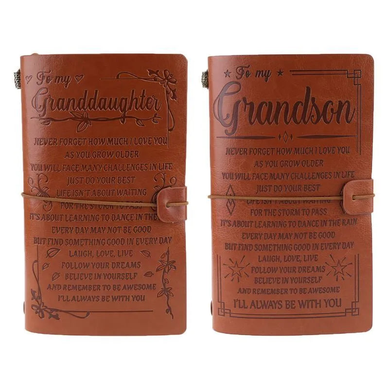 Leather strap-bound hand ledger notebook with warm brown acid-free paper pages