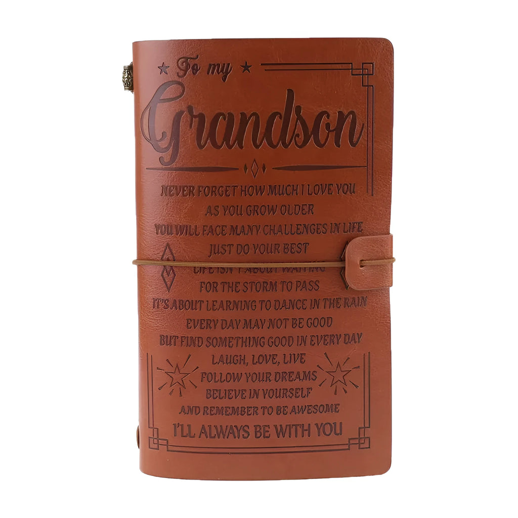 Leather strap-bound hand ledger notebook with warm brown acid-free paper pages