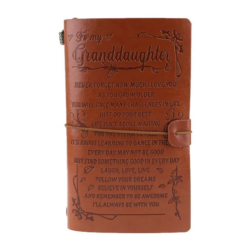 Leather strap-bound hand ledger notebook with warm brown acid-free paper pages