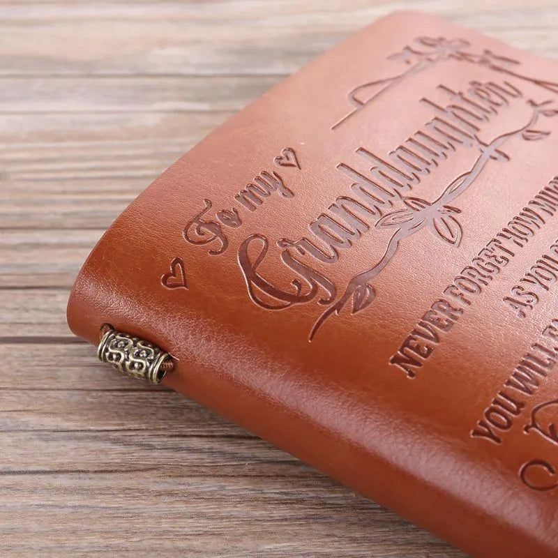 Leather strap-bound hand ledger notebook with warm brown acid-free paper pages