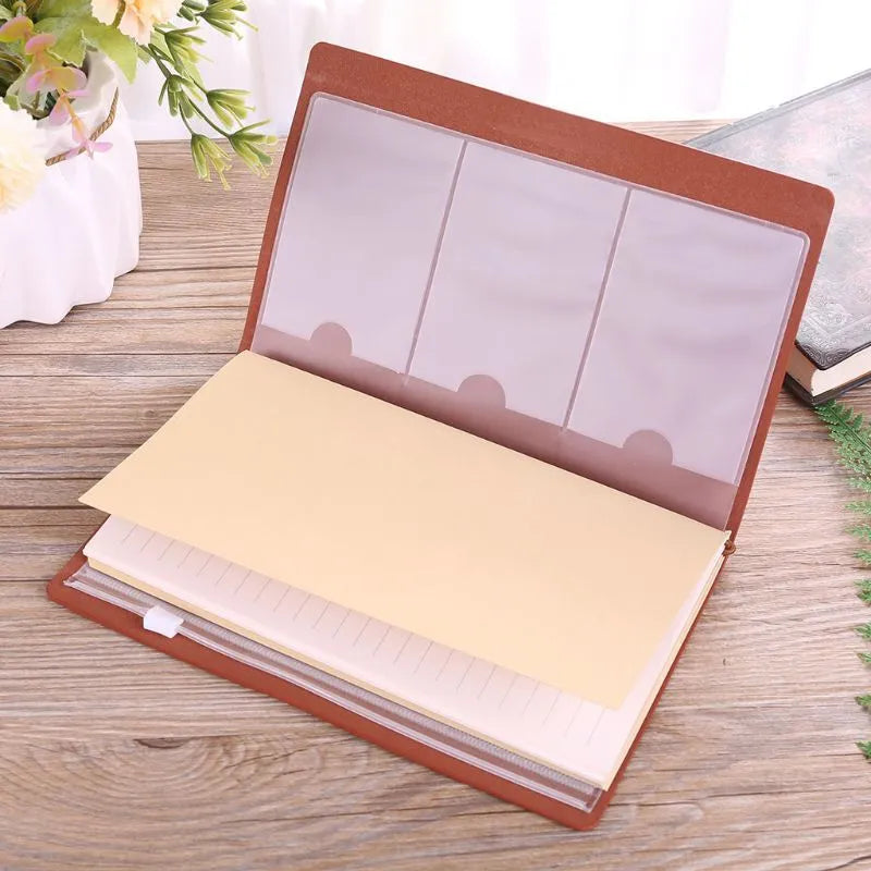Leather strap-bound hand ledger notebook with warm brown acid-free paper pages