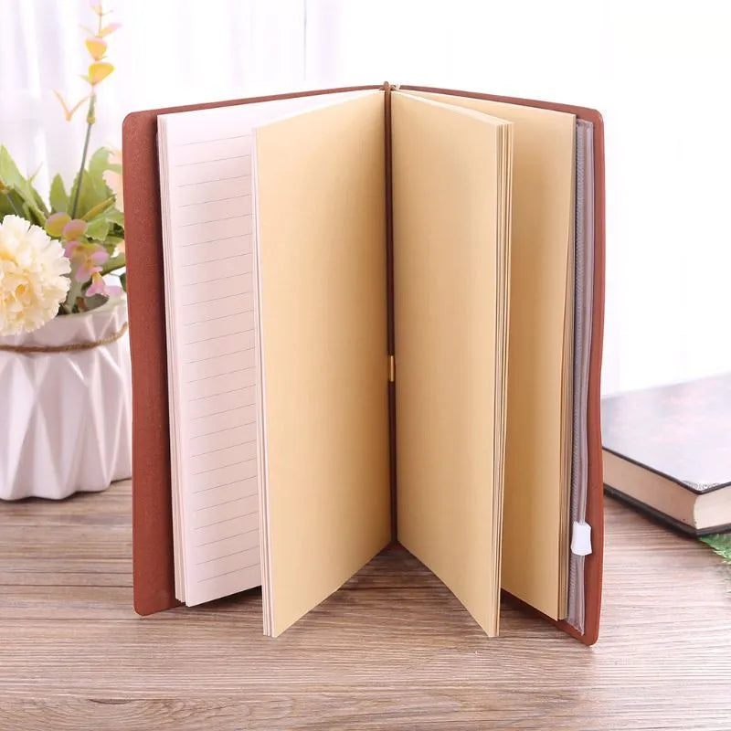 Leather strap-bound hand ledger notebook with warm brown acid-free paper pages