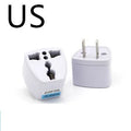 A multi country travel conversion plug for British, American, Australian, and European power sockets.