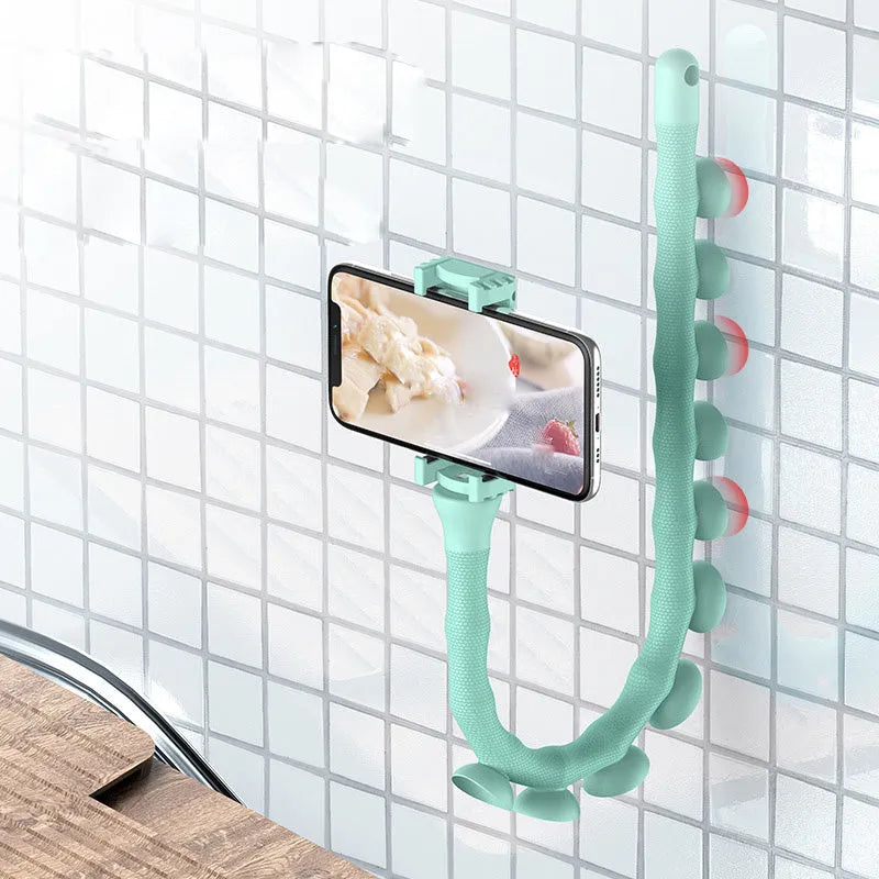 Flexible 62cm long rubber phone holder with suction cup mounted on a bicycle handlebar