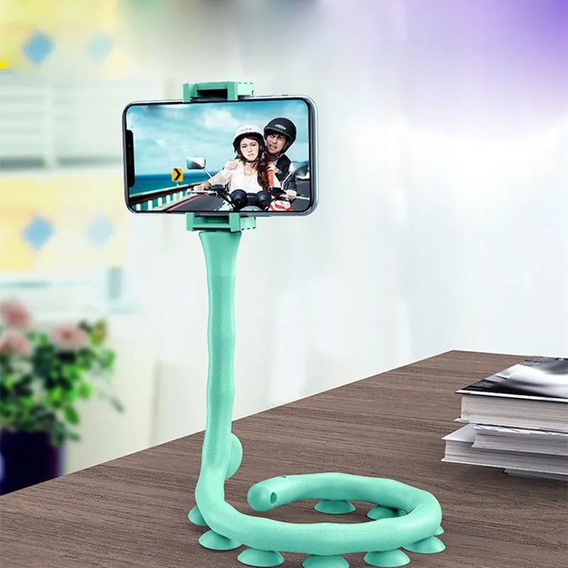 Flexible 62cm long rubber phone holder with suction cup mounted on a bicycle handlebar