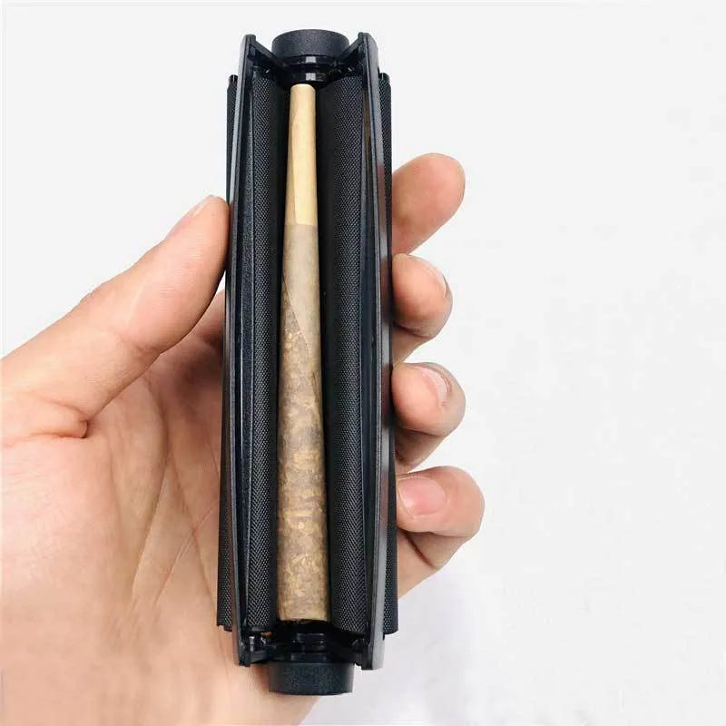 Plastic manual cigarette maker cone in assorted colours on a white background.