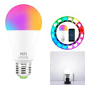 15W smart LED bulb with RGB and white light, compatible with E27 and B22 fittings for Alexa and Google Home control.