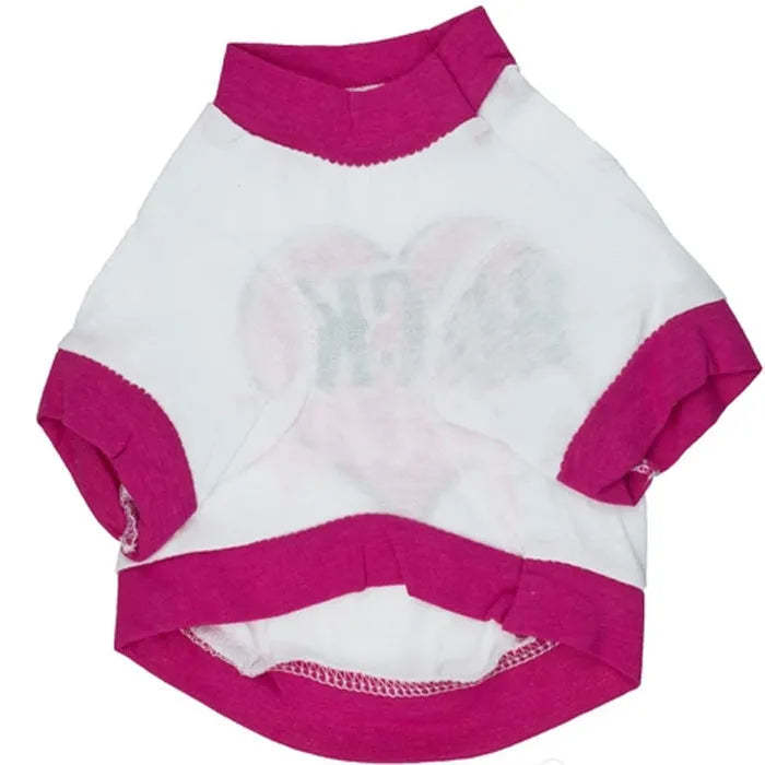 A cotton T-shirt for pets in a leisure style, shown in sizes XS, S, M, and L.
