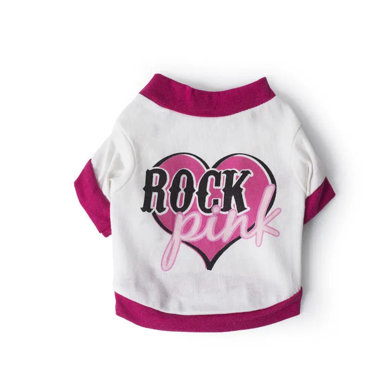 A cotton T-shirt for pets in a leisure style, shown in sizes XS, S, M, and L.