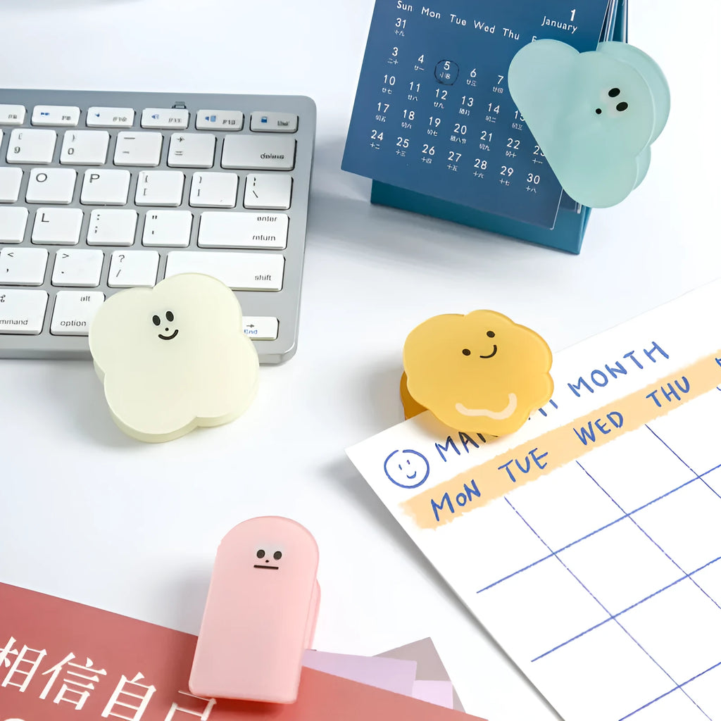 Creative cartoon collage acrylic clip in beige, blue, orange, or pink measuring 65mm by 40mm