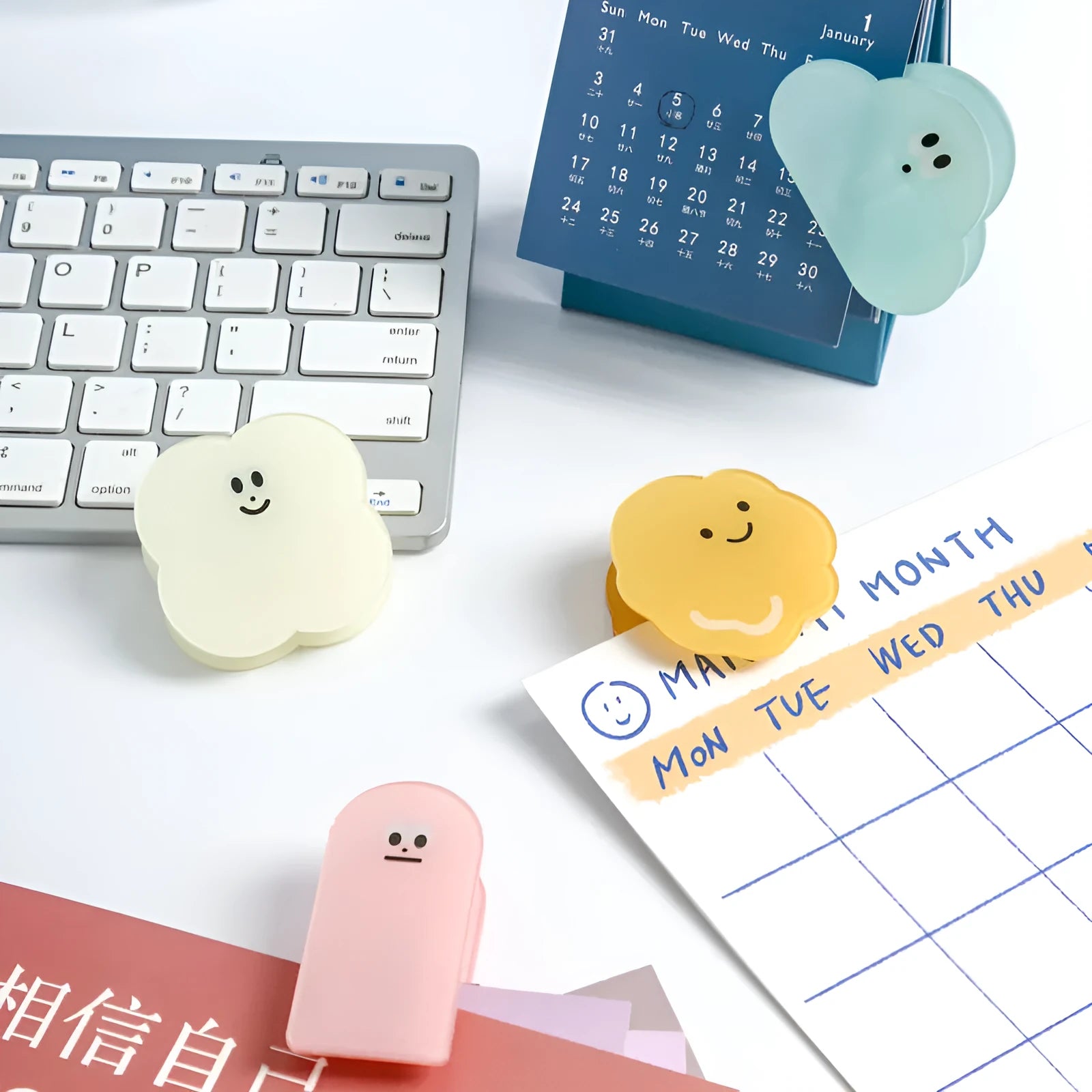 Creative cartoon collage acrylic clip in beige, blue, orange, or pink measuring 65mm by 40mm