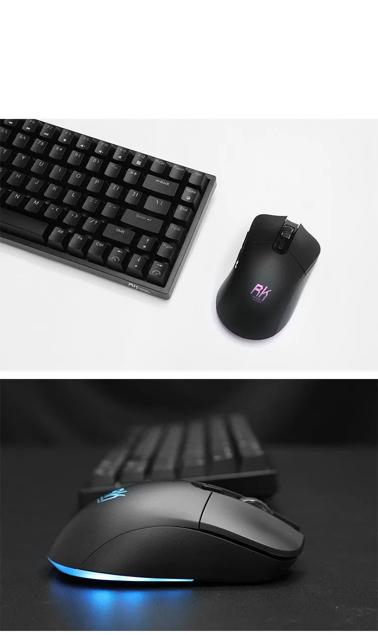 RK526 wireless mechanical keyboard and mouse set in red, blue, or brown colour with USB transmitter