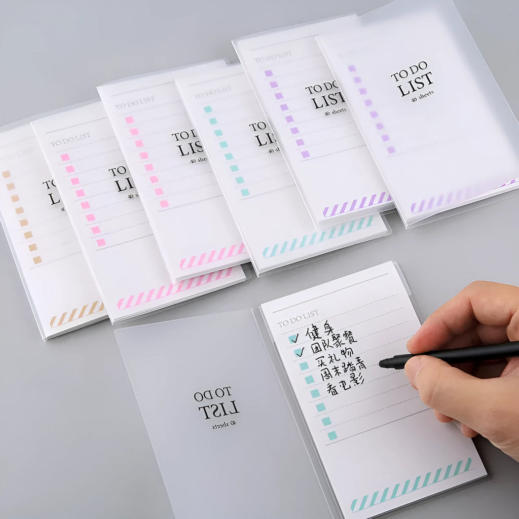 PP frosted notebook with tearable pages in yellow, green, and purple colours showing A6 13x8cm size