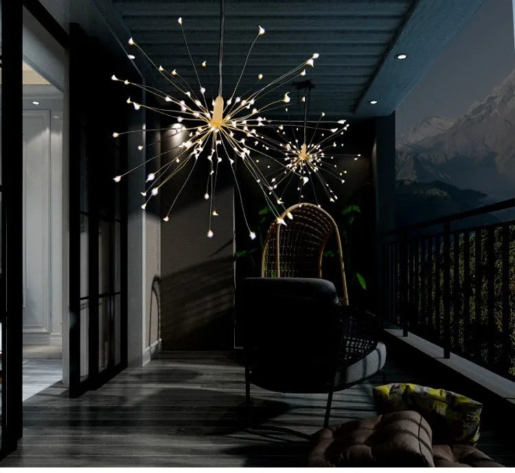 Solar-powered LED meteor shower hanging light with firework effect for garden or room decoration