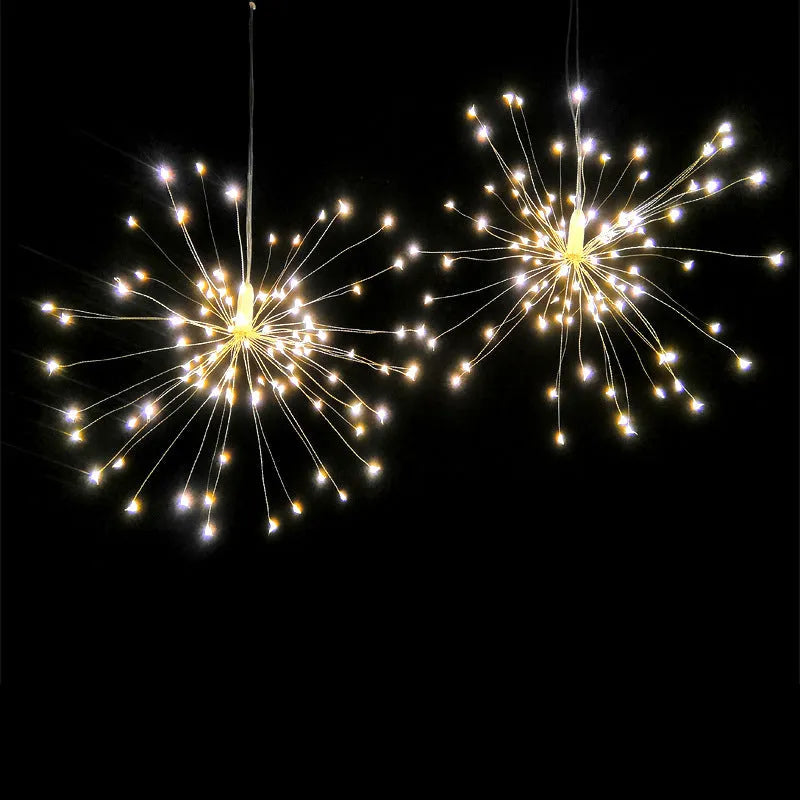 Solar-powered LED meteor shower hanging light with firework effect for garden or room decoration