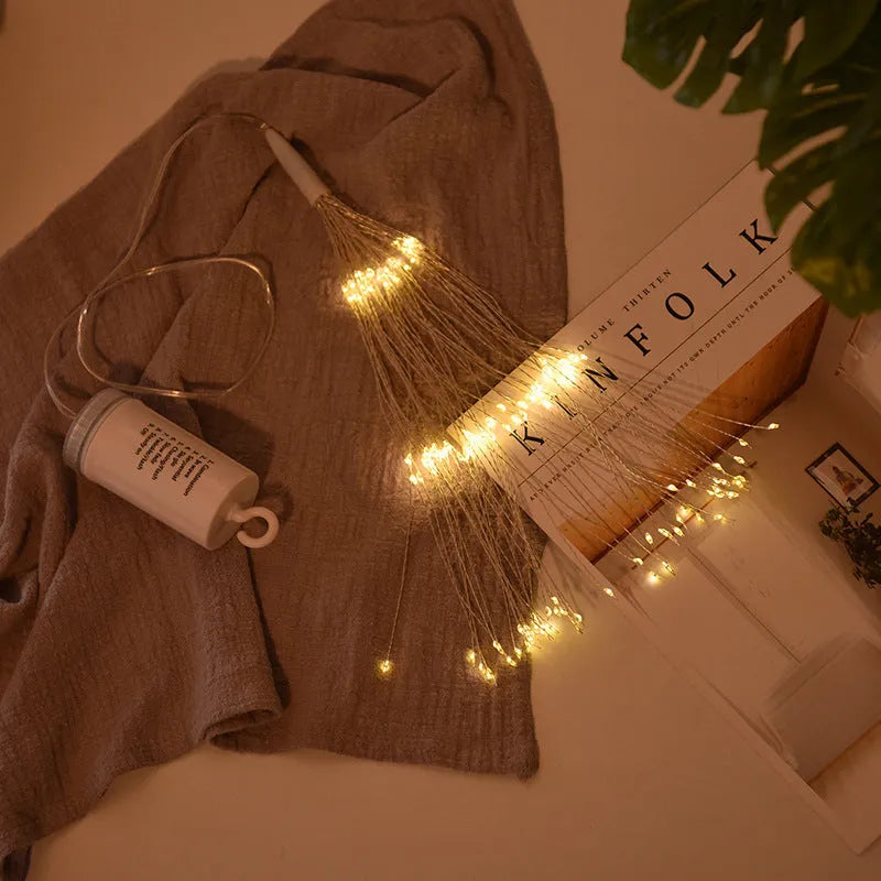 Solar-powered LED meteor shower hanging light with firework effect for garden or room decoration