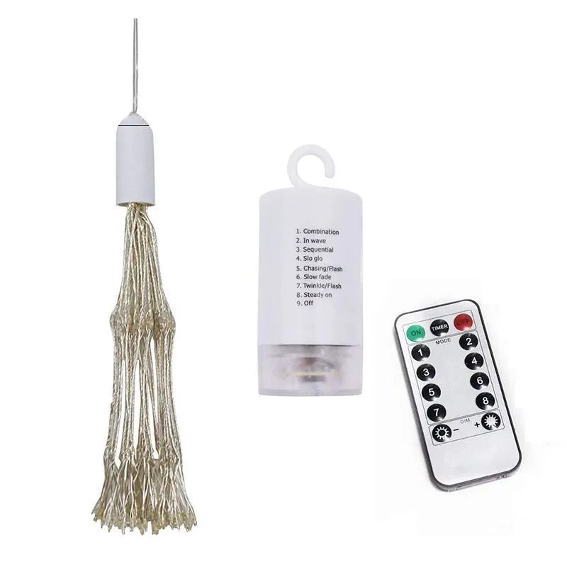 Solar-powered LED meteor shower hanging light with firework effect for garden or room decoration