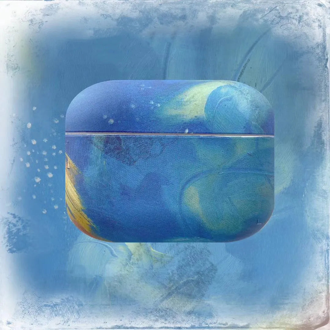AirPods Pro hard shell protective sleeve with watercolour design in pink and blue colour options
