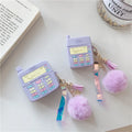 Purple silicone protective case for Apple AirPods with attached white fur ball pendant