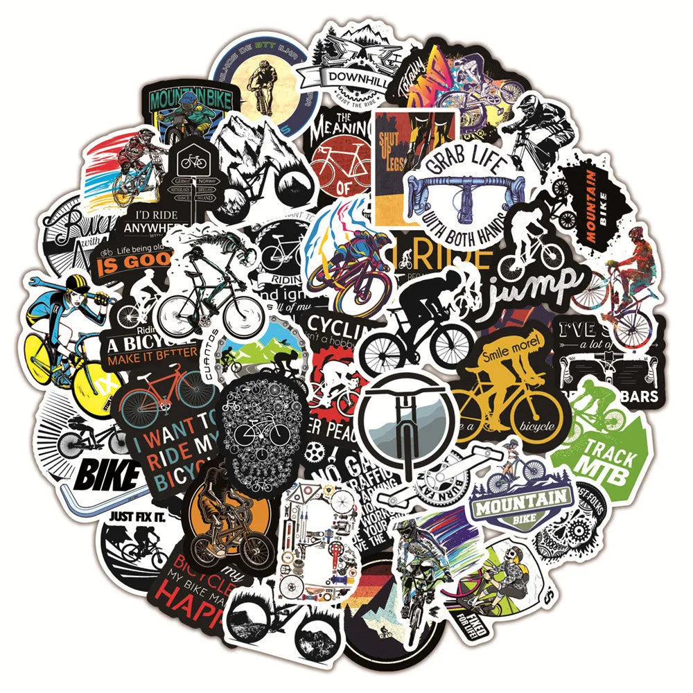 Bicycle Doodle Stickers pack showing cycling-themed designs for notebook refrigerator case decoration