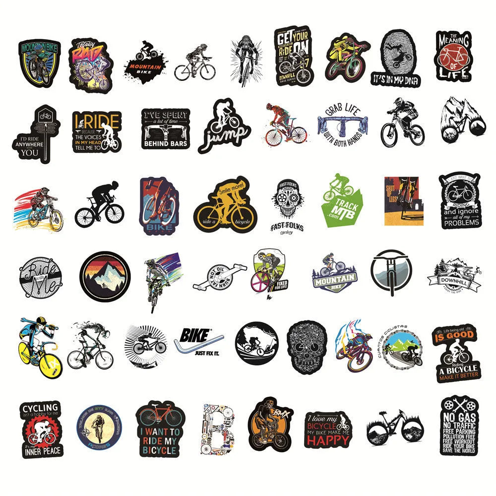 Bicycle Doodle Stickers pack showing cycling-themed designs for notebook refrigerator case decoration