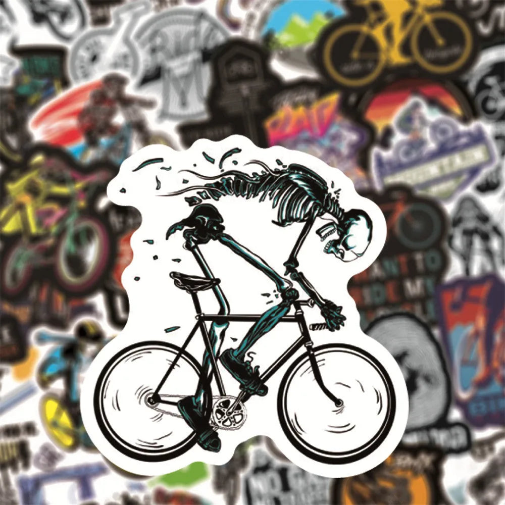 Bicycle Doodle Stickers pack showing cycling-themed designs for notebook refrigerator case decoration
