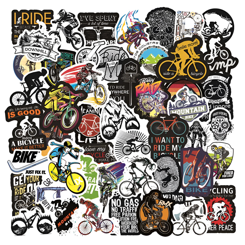 Bicycle Doodle Stickers pack showing cycling-themed designs for notebook refrigerator case decoration