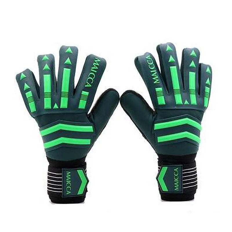 Green latex goalkeeper gloves for football training, sizes 7 to 10, neutral unisex design