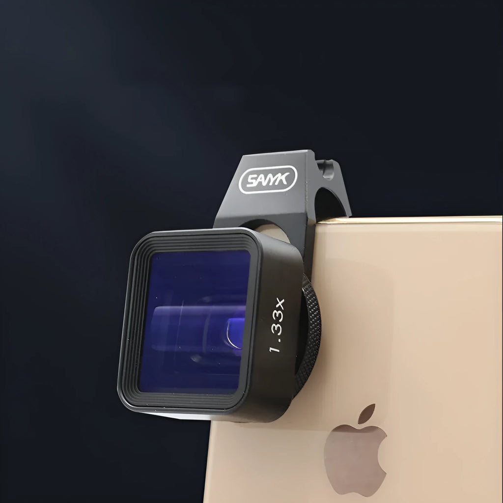 Black SANYK 1.33x anamorphic widescreen lens for mobile phones