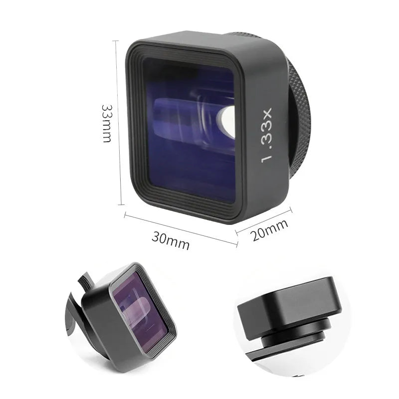 Black SANYK 1.33x anamorphic widescreen lens for mobile phones