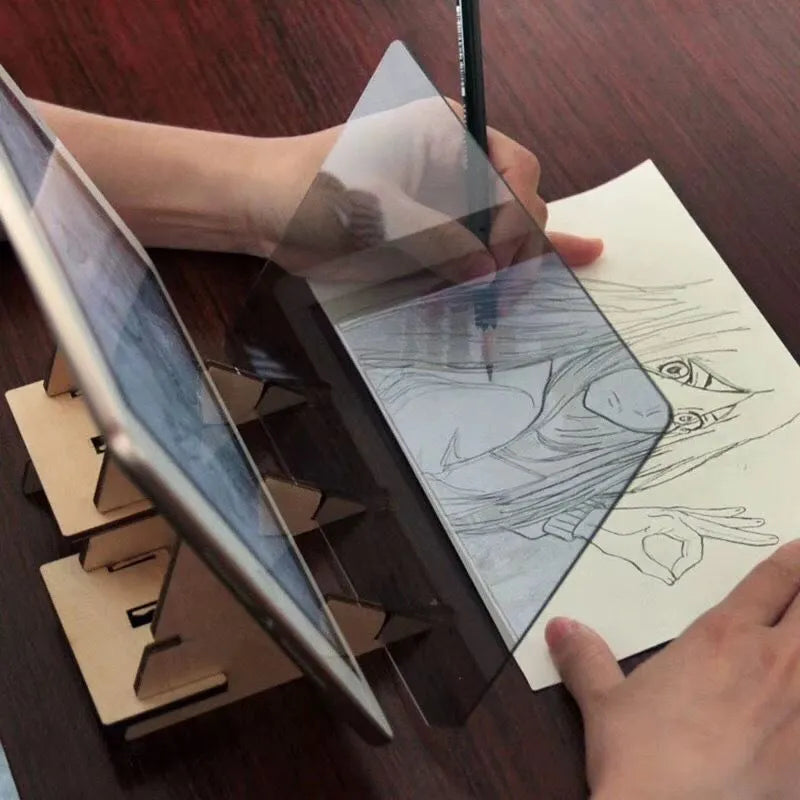 Transparent wooden drawing board art copying station measuring 20.2 by 13.5 centimetres