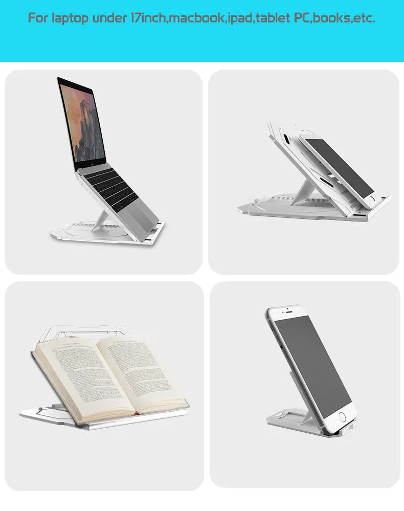Folding plastic laptop stand with turntable for 10-17 inch notebooks, in black colour option