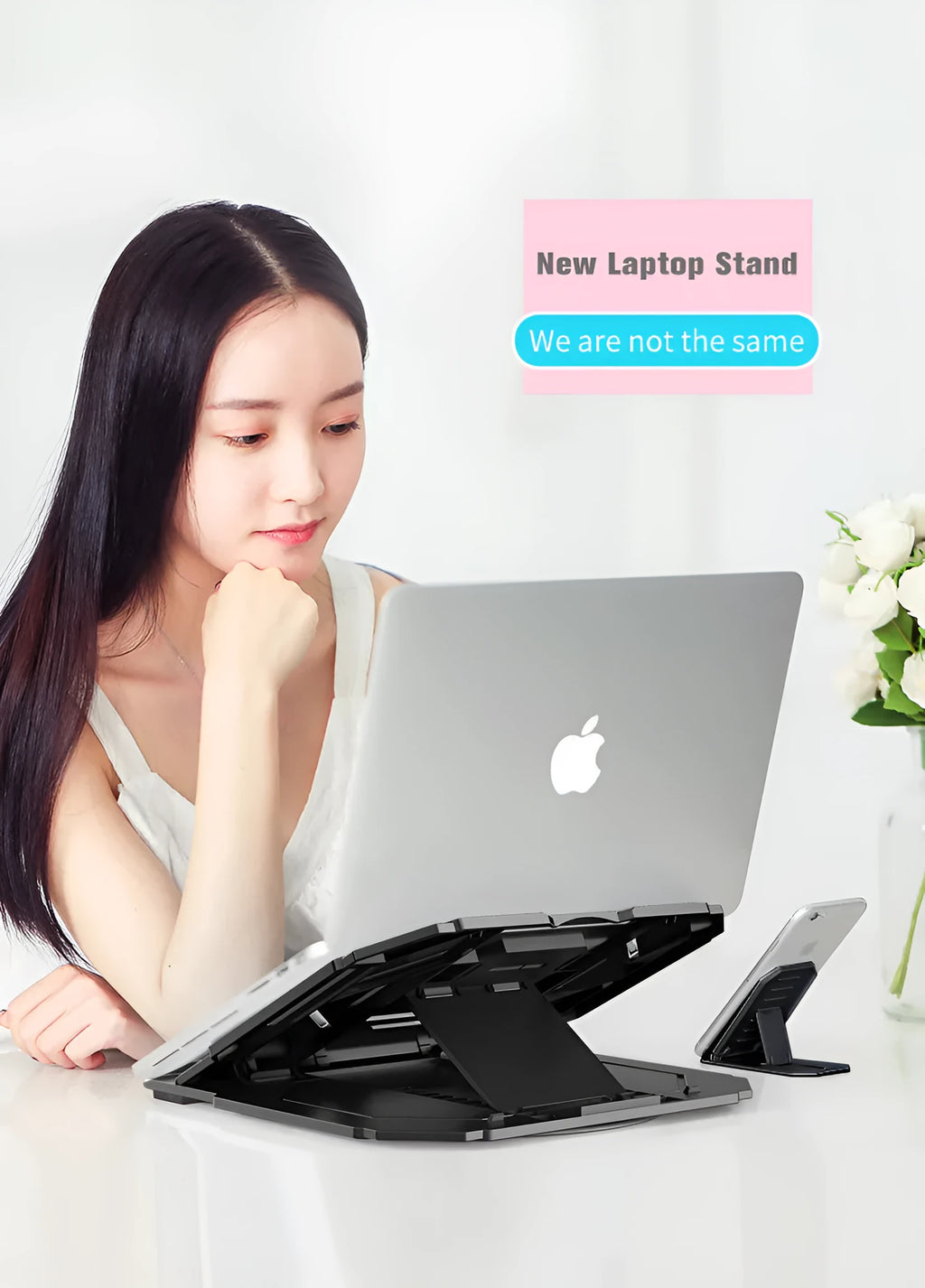 Folding plastic laptop stand with turntable for 10-17 inch notebooks, in black colour option