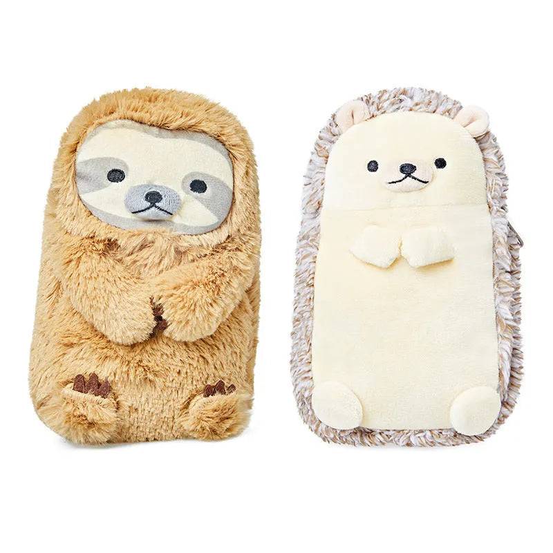 Soft velvet plush pencil case in a creative funny style for boys, shown in available colours.