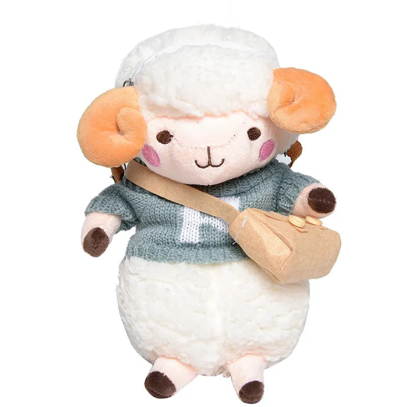 Little Sheep plush crossbody bag in blue with square shape and lamb pattern