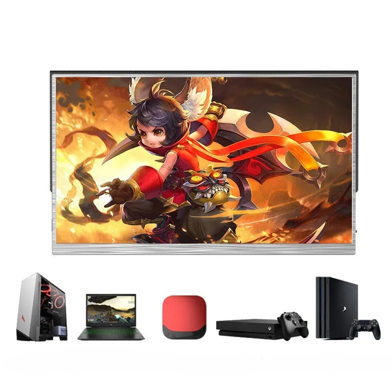 15-inch portable IPS monitor with HDMI cable on dark surface