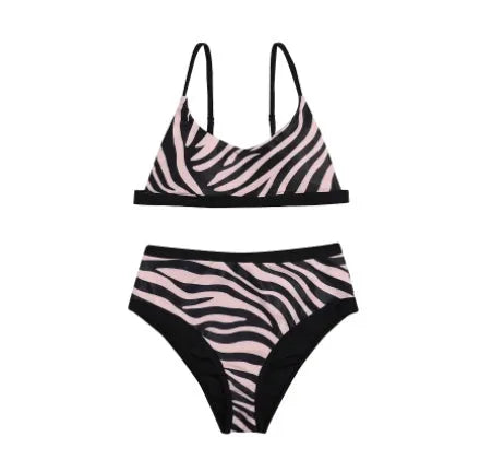 High waist split printed bikini in polyester fibre with sleeveless top for women