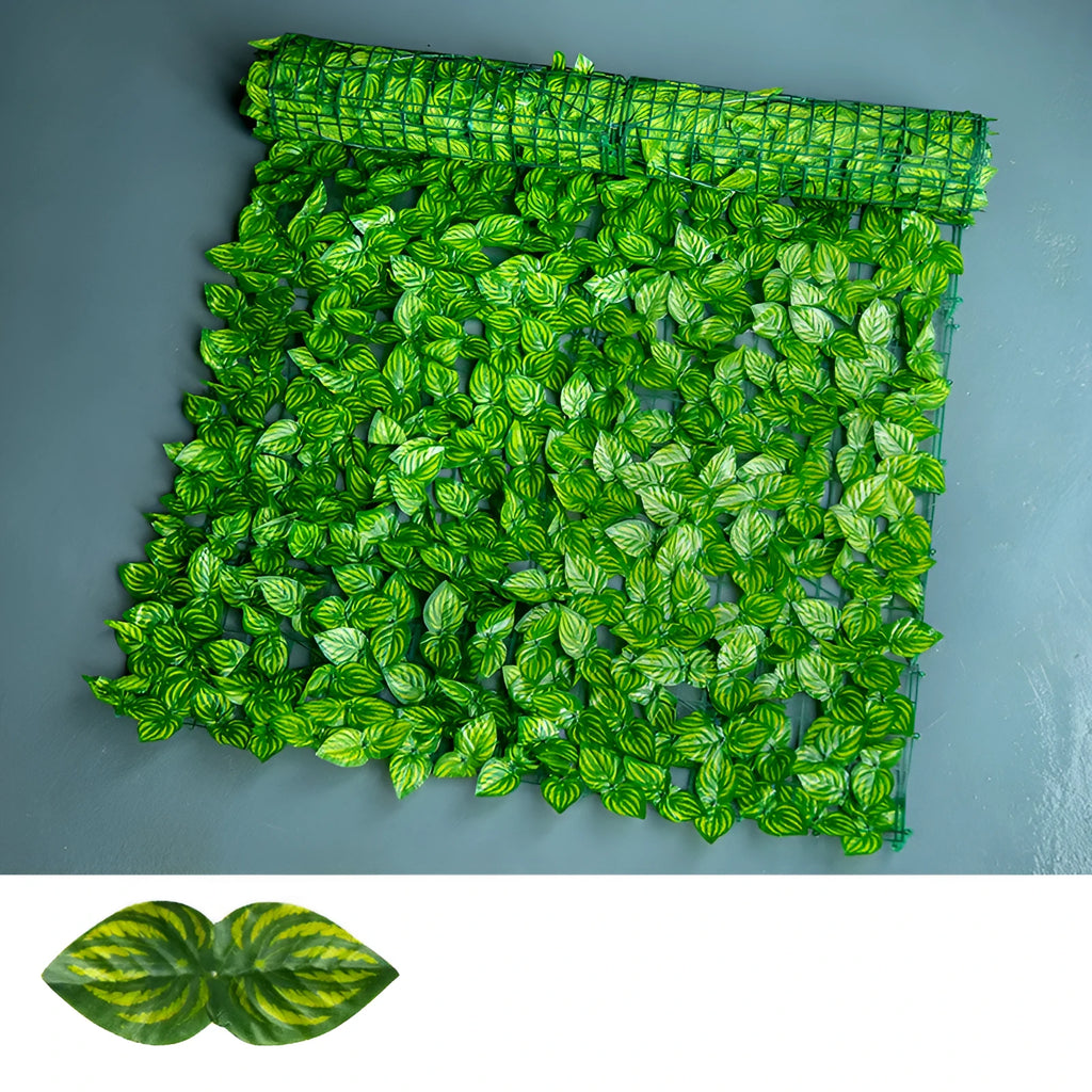 Artificial green radish leaf plastic fence with colour-printed watermelon leaf design, suitable for garden or balcony installation