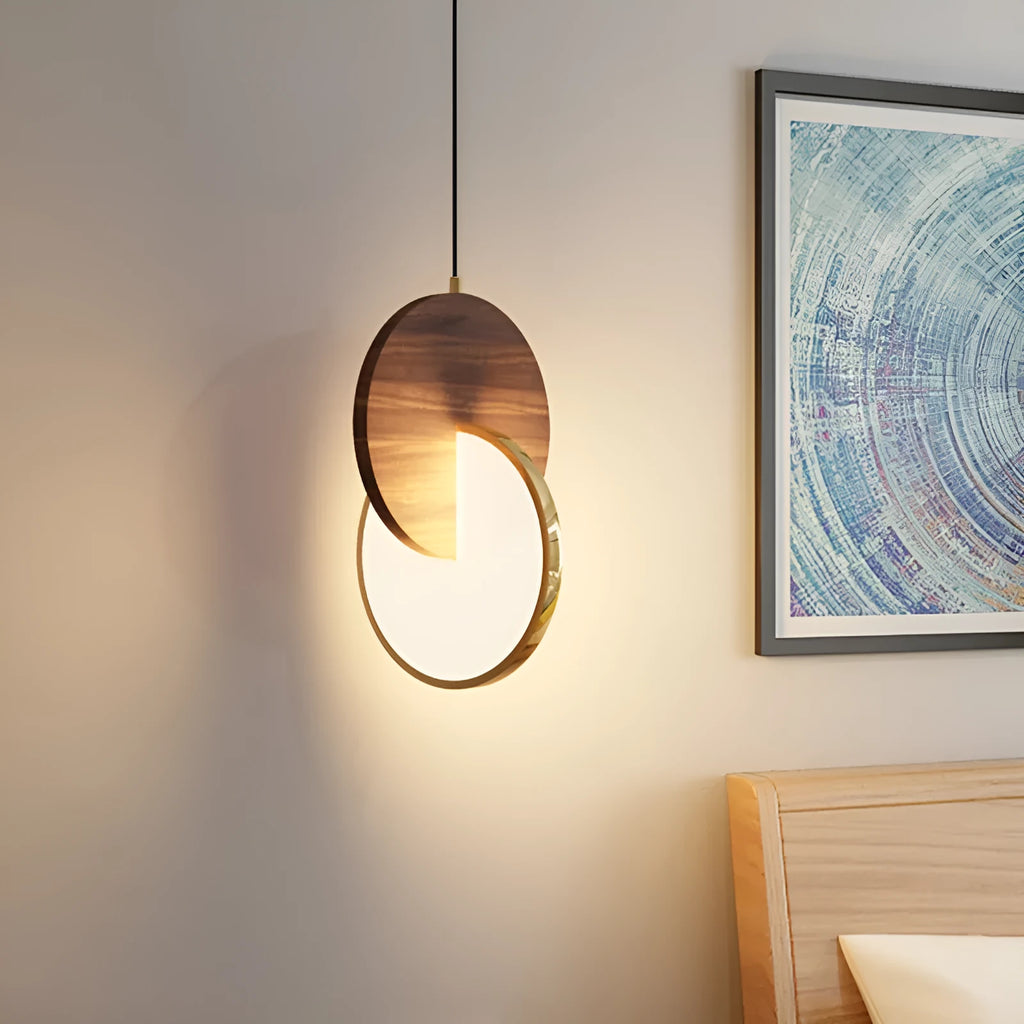 Long-line walnut wood wall chandelier with carving details and warm white LED lighting