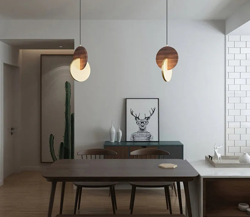 Long-line walnut wood wall chandelier with carving details and warm white LED lighting