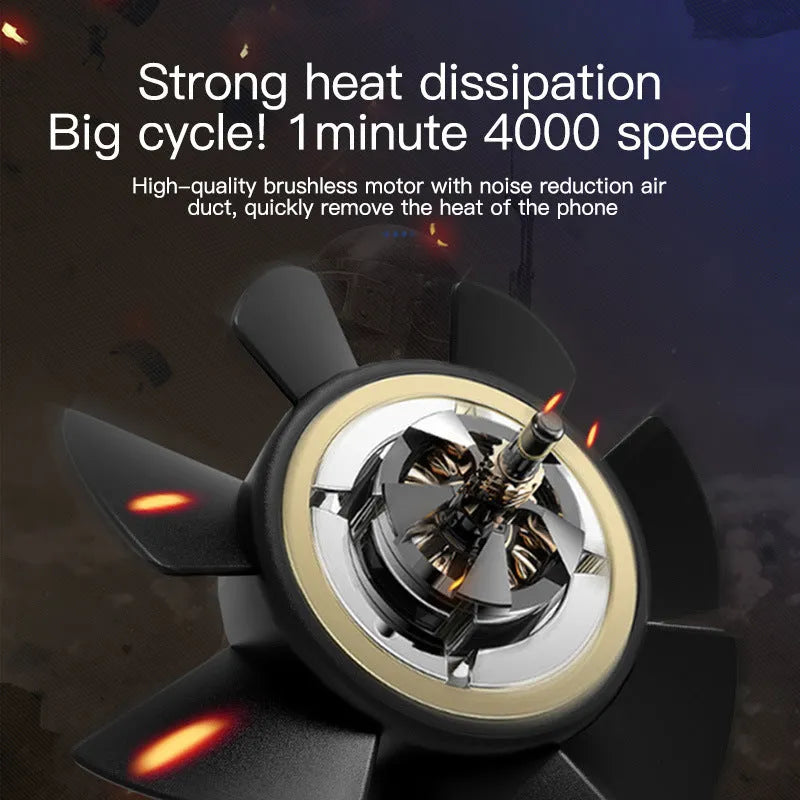 Black smartphone cooling fan with suction cup mount attached to mobile phone