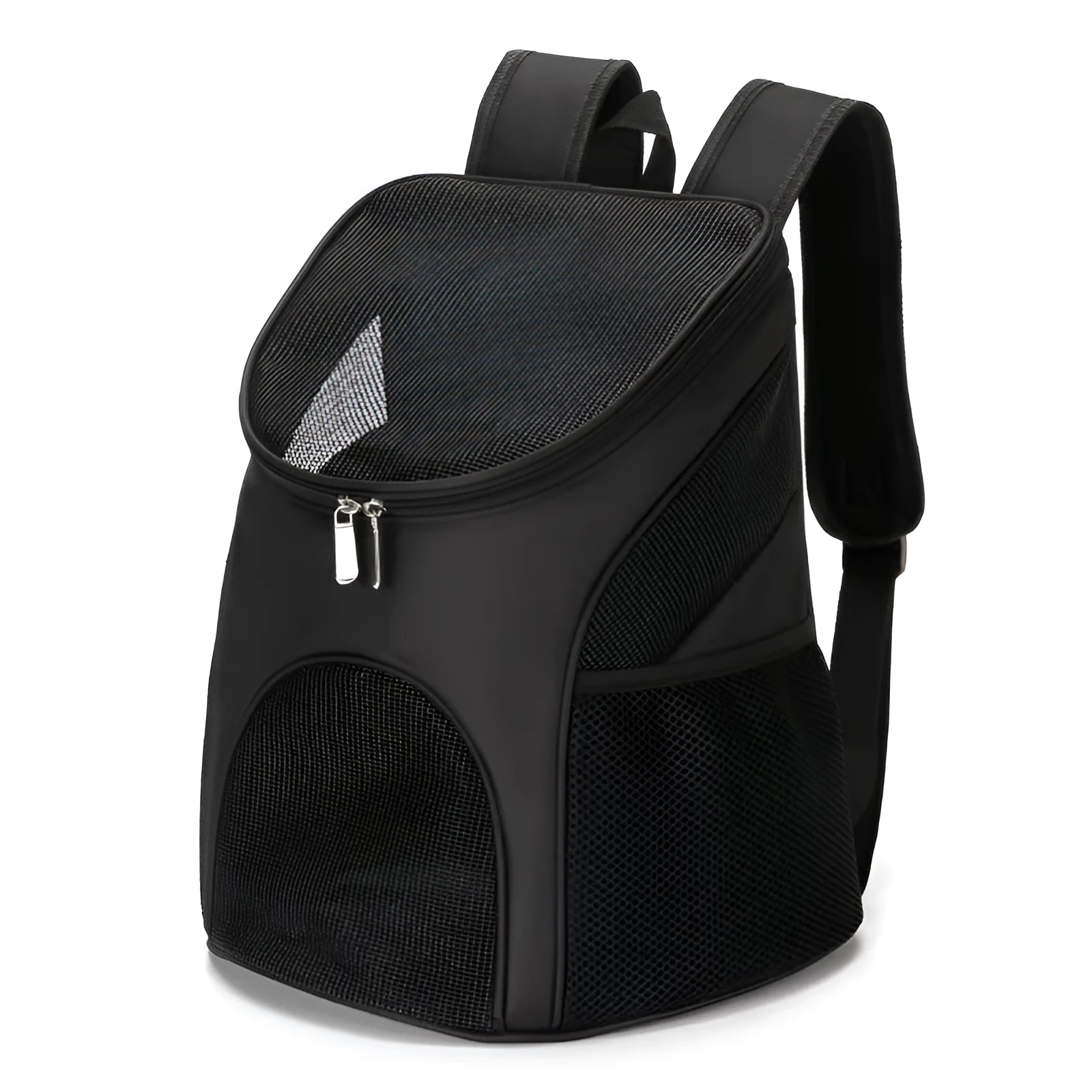 Portable pet backpack for cats and small dogs in red, black, brown, or blue colours with medium-soft construction