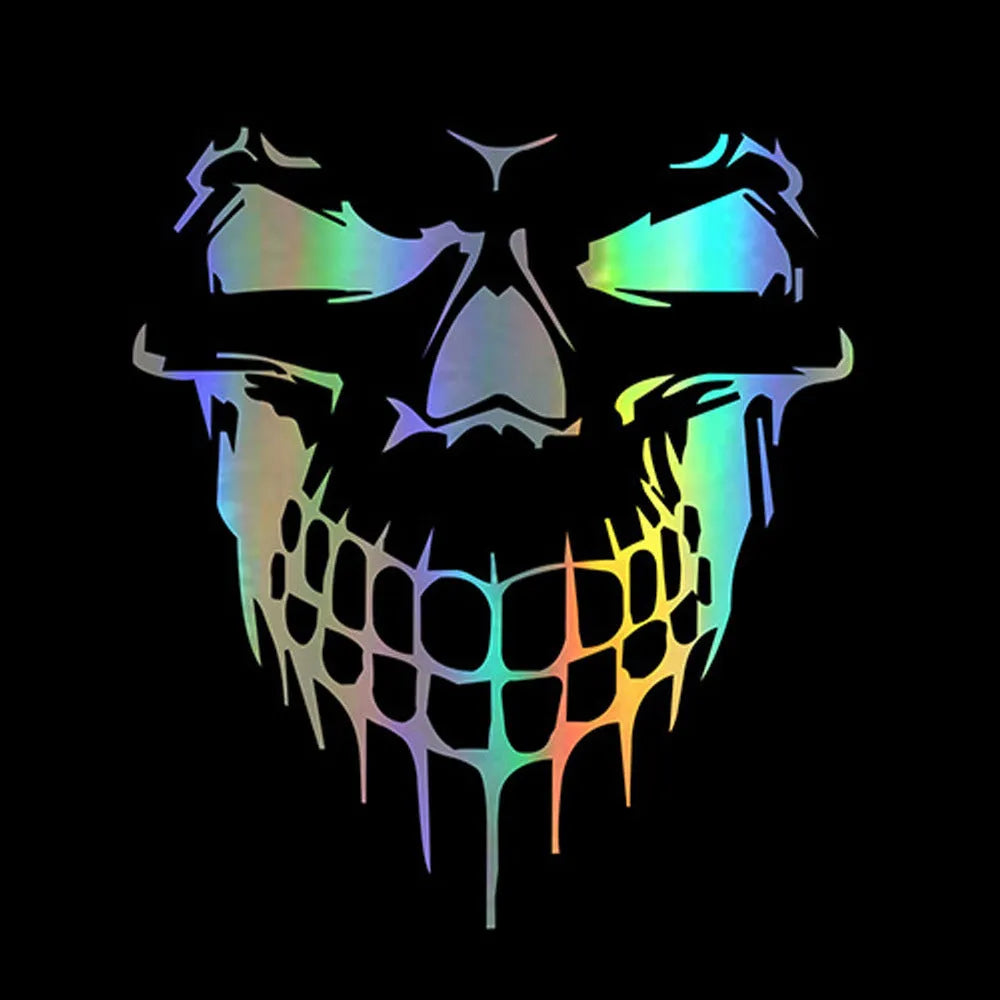 Skull head reflective car sticker on hood, 40x35cm PET decal in black