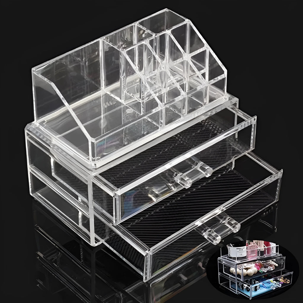 Clear foldable acrylic makeup storage organiser box with 18 litre capacity