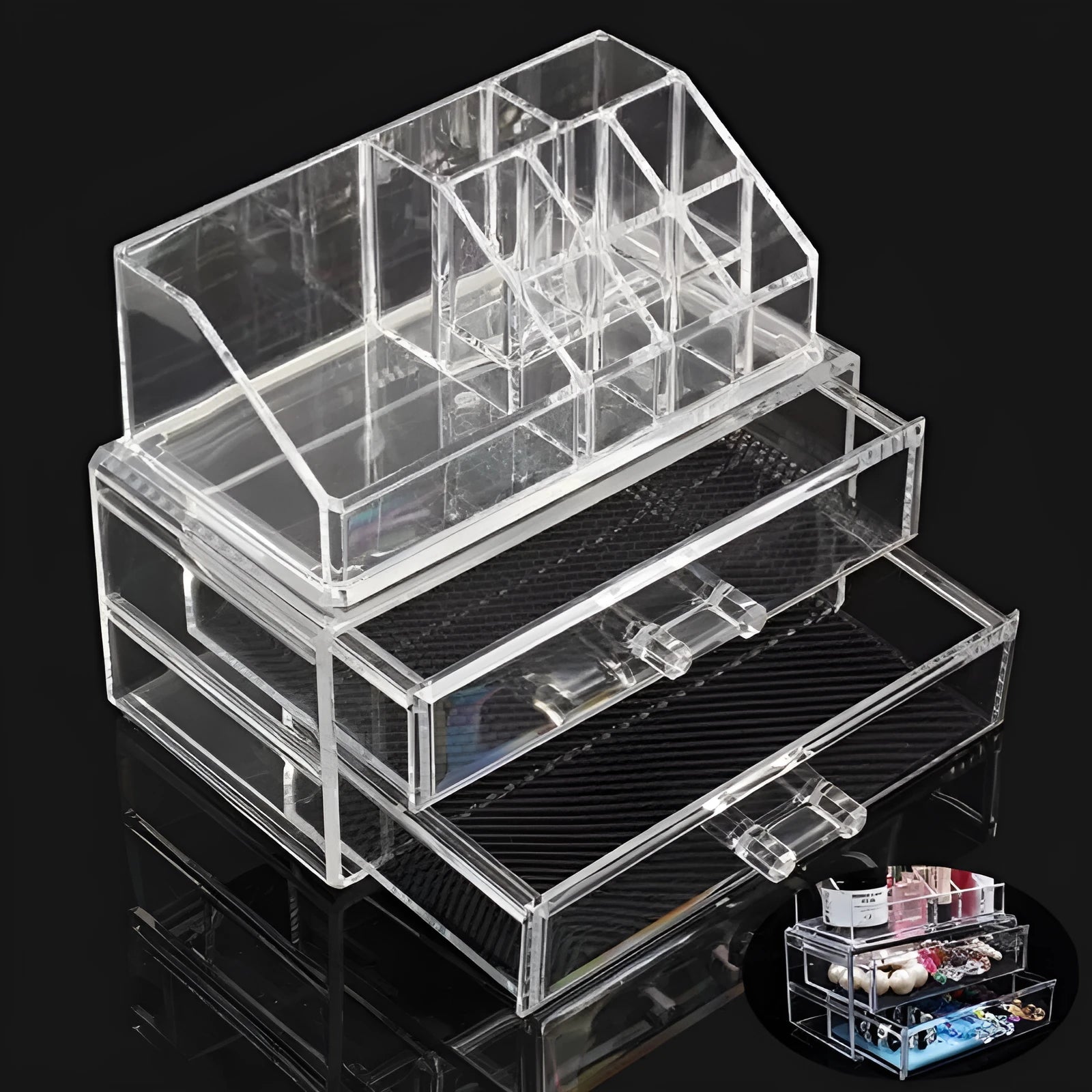 Clear foldable acrylic makeup storage organiser box with 18 litre capacity