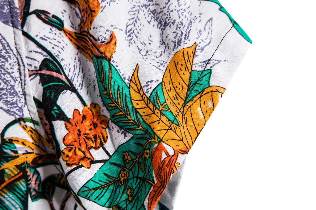 Plus size men's casual short-sleeved floral shirt in cotton with stand-up collar, flower colour
